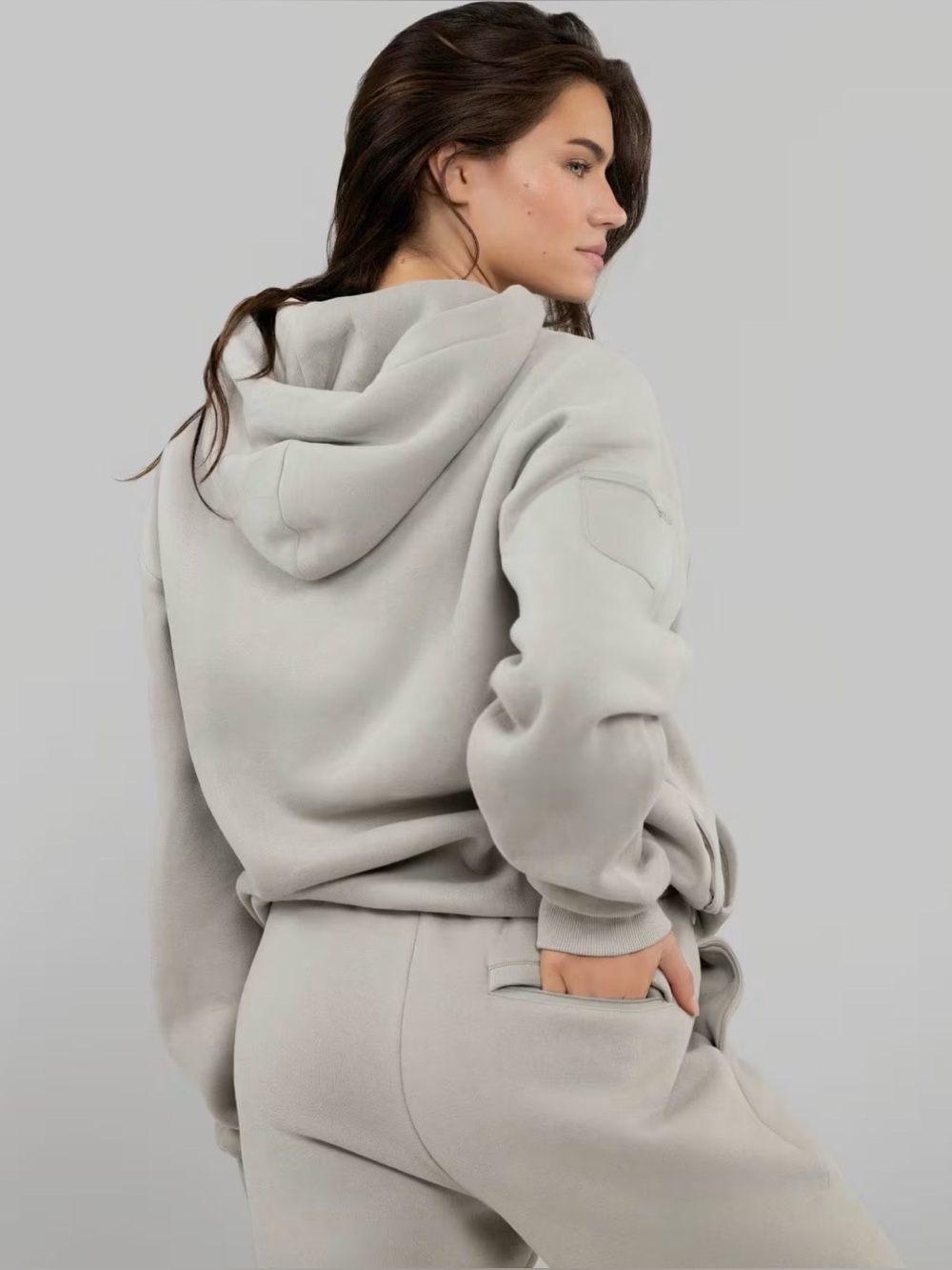Comfrt Women's Hooded Sweatshirt & Sweatpants Travel Essentials 2pc set - Stone
